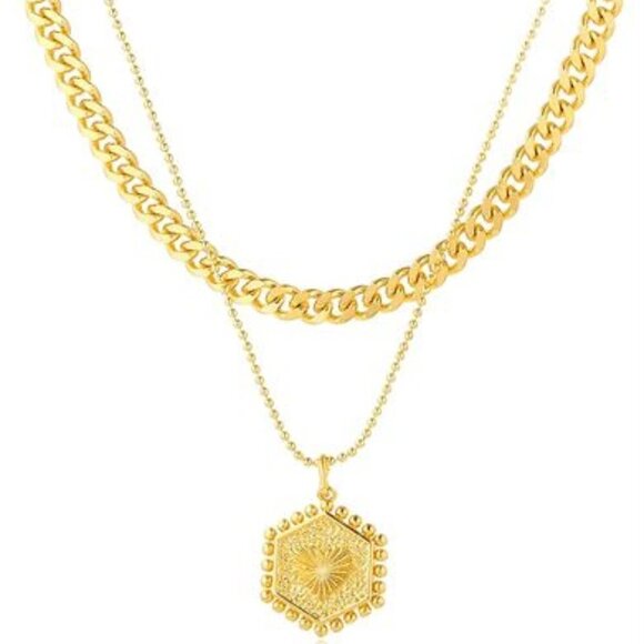 Nib - Souxmux, Double Layer Pendant Necklace - Gold Plated - Adjustable. - Picture 1 of 16
